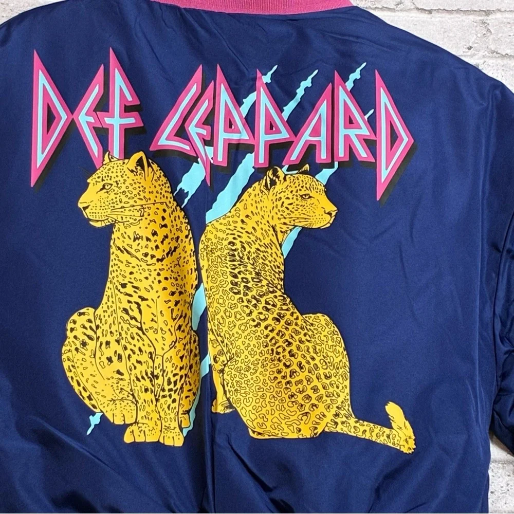 DEF LEPPARD GIRLS Size 6/6X Bomber Biker Jacket Blue Pink NWT NEW
